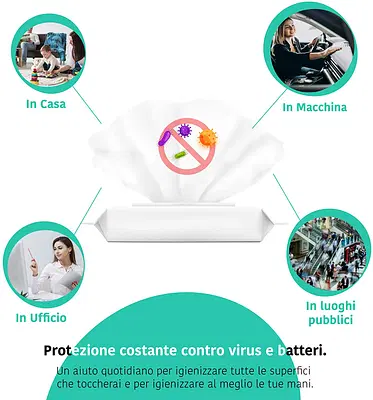 SALVIETTINE IGIENIZZANTI MANI/SUPERFICI CON ANTIBATTERICO 20 PEZZI SALVIETTINE IGIENIZZANTI MANI/SUPERFICI CON ANTIBATTERICO 20 PEZZI