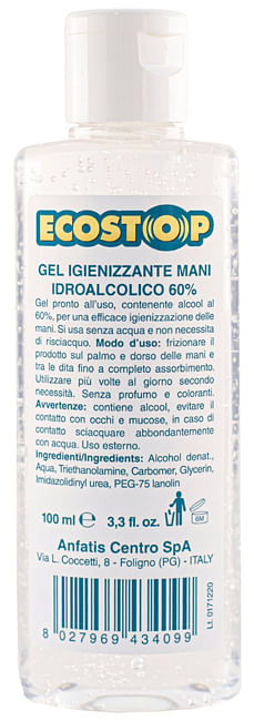 Ecostop Gel Igienizzante Mani Idroalcolico 60% 100 Ml