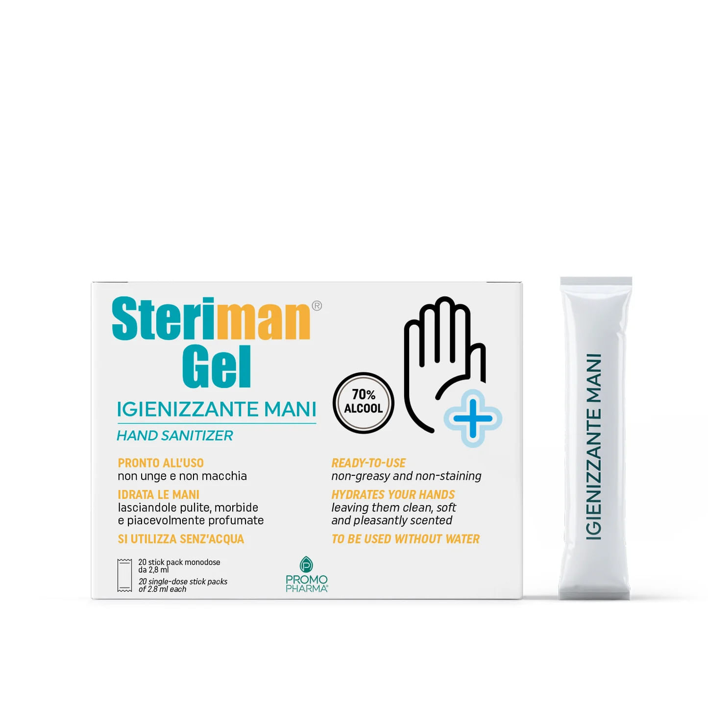 STERIMAN GEL 70 IGIENIZZANTE MANI 20 STICK DA 2,8 ML