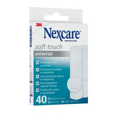 CEROTTO PREPARATO NEXCARE SOFT TOUCH UNIVERSAL 3 MISURE 20 CEROTTI 19X72MM + 10 CEROTTI 25X72MM + 10 CEROTTI TONDI 22,5 MM CEROTTO PREPARATO NEXCARE SOFT TOUCH UNIVERSAL 3 MISURE 20 CEROTTI 19X72MM + 10 CEROTTI 25X72MM + 10 CEROTTI TONDI 22,5 MM