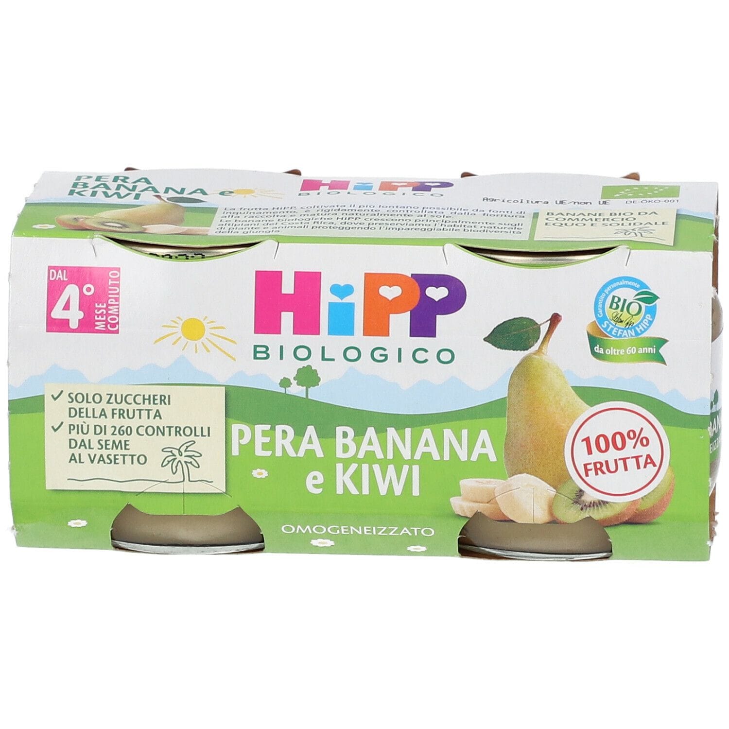 HIPP BIO OMOGENEIZZATO KIWI/BANANA/PERA 2X80 G