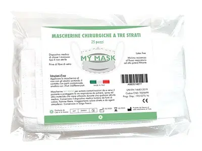 MYMASK MASCHERINA CHIRURGICA A TRE STRATI 25 PEZZI MYMASK MASCHERINA CHIRURGICA A TRE STRATI 25 PEZZI