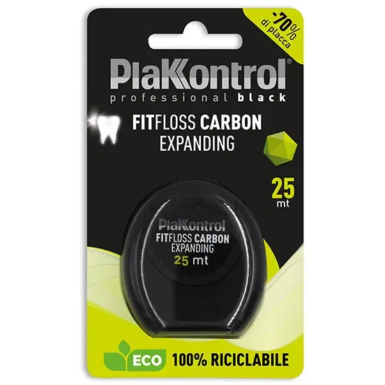 PLAKKONTROL PROFESSIONAL BLACK FITFLOSS CARBON EXPANDING FILO INTERDENTALE 25 METRI FRESH MINT