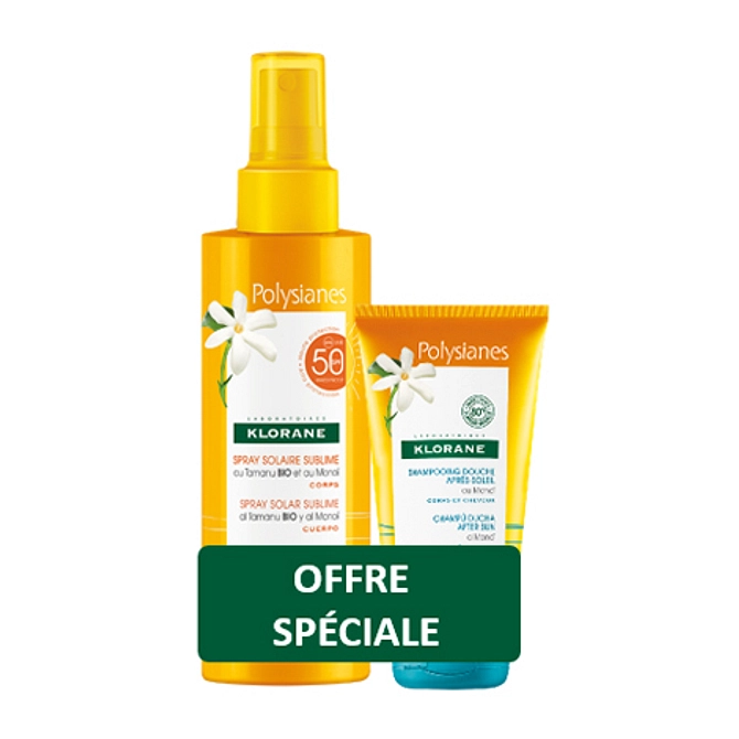 Klorane Kit Polysianes Spray Solare Tamanu Monoi Spf50 200 Ml + Shampoo Doccia Monoi 75 Ml