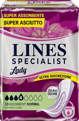 ASSORBENTI PER INCONTINENZA LINES SPECIALIST LADY NORMAL 10 PEZZI ASSORBENTI PER INCONTINENZA LINES SPECIALIST LADY NORMAL 10 PEZZI