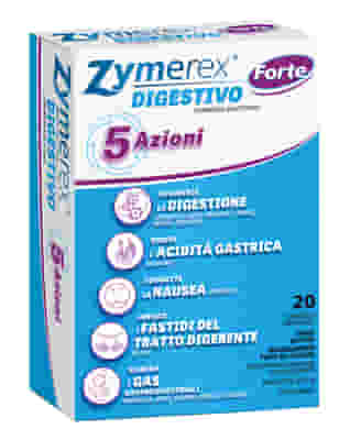 ZYMEREX DIGESTIVO FORTE 20 COMPRESSE MASTICABILI GUSTO MENTA CON EDULCORANTI SENZA GLUTINE SENZA LATTOSIO
