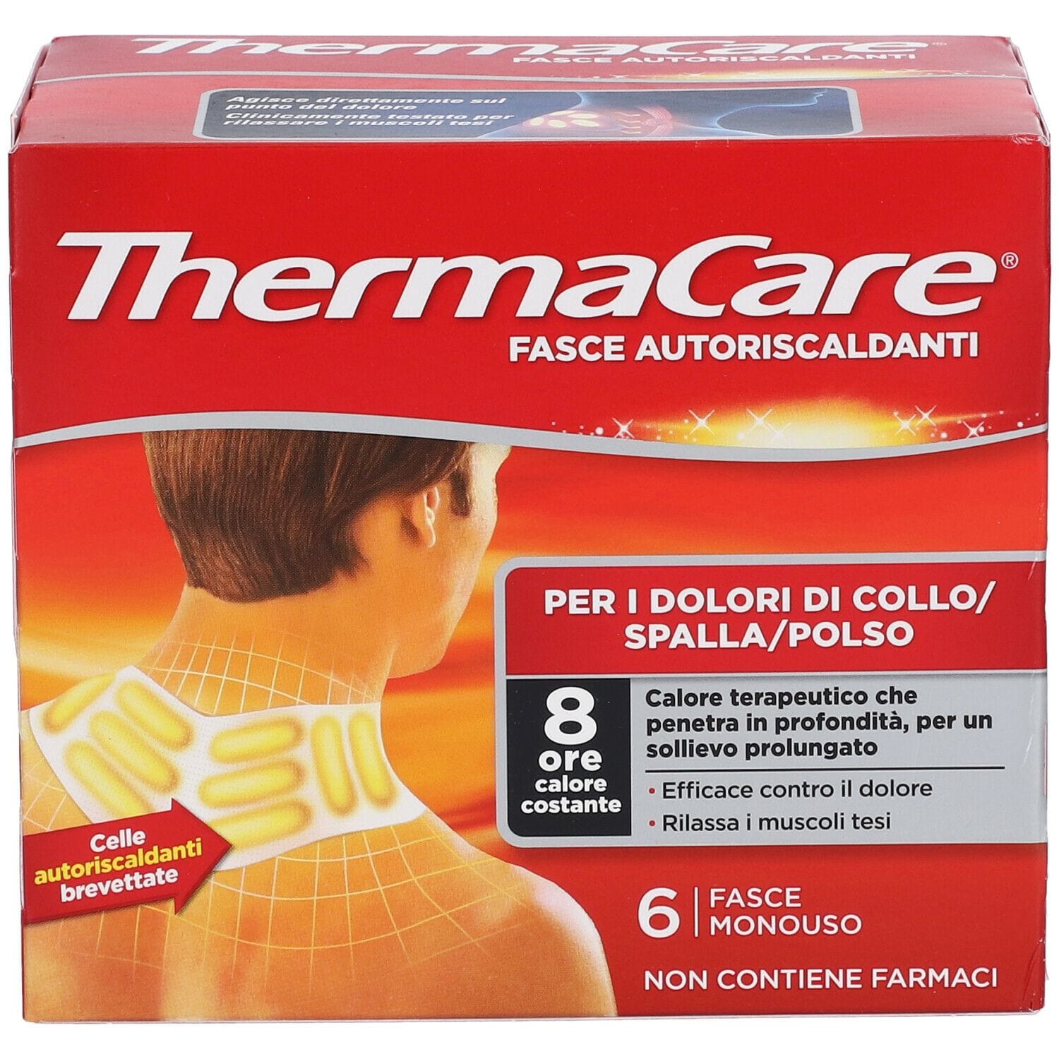 FASCE AUTORISCALDANTI A CALORE TERAPEUTICO THERMACARE COLLO/SPALLA/POLSO 6 PEZZI