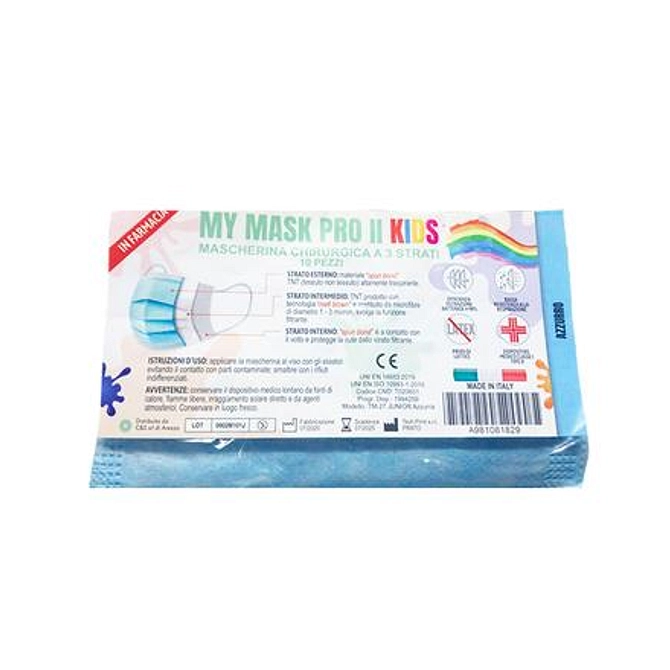 Mymask Pro Tipo Ii Kids Mascherina Chirurgica A 3 Strati 10 Pezzi Azzurro
