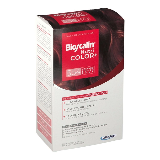 Bioscalin Nutricolor Plus 5,54 Castano Rosso Rame Crema Colorante 40 Ml + Rivelatore Crema 60 Ml + Shampoo 12 Ml + Trattamento Finale Balsamo 12 Ml