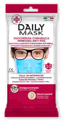 MASCHERINA CHIRURGICA MONOUSO ANTI-FOG DAILY MASK TIPO IIR TRE TNT STRATI ANTISPRUZZO 10 PEZZI