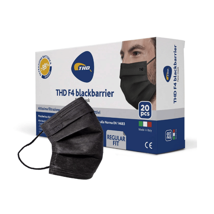MASCHERINA CHIRURGICA THD MASK F4 BLACKBARRIER MULTI REGULAR 20 PEZZI
