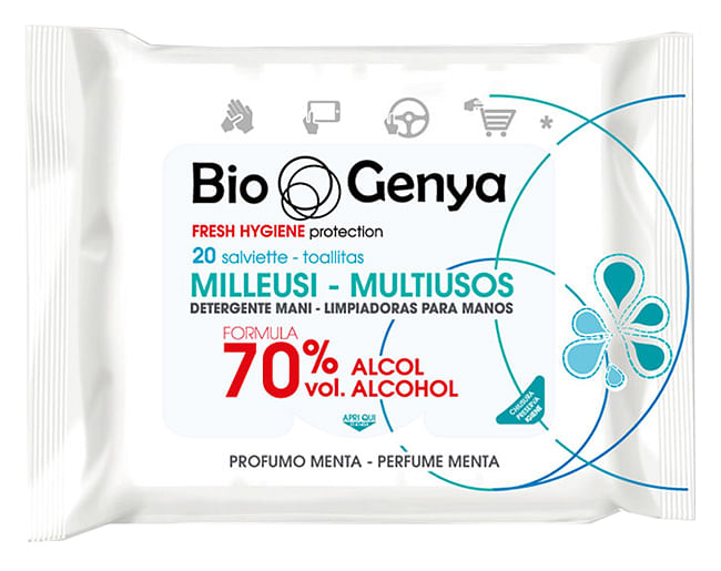 Biogenya Milleusi Igienizzanti 70% Alcool Salviette 20 Pezzi