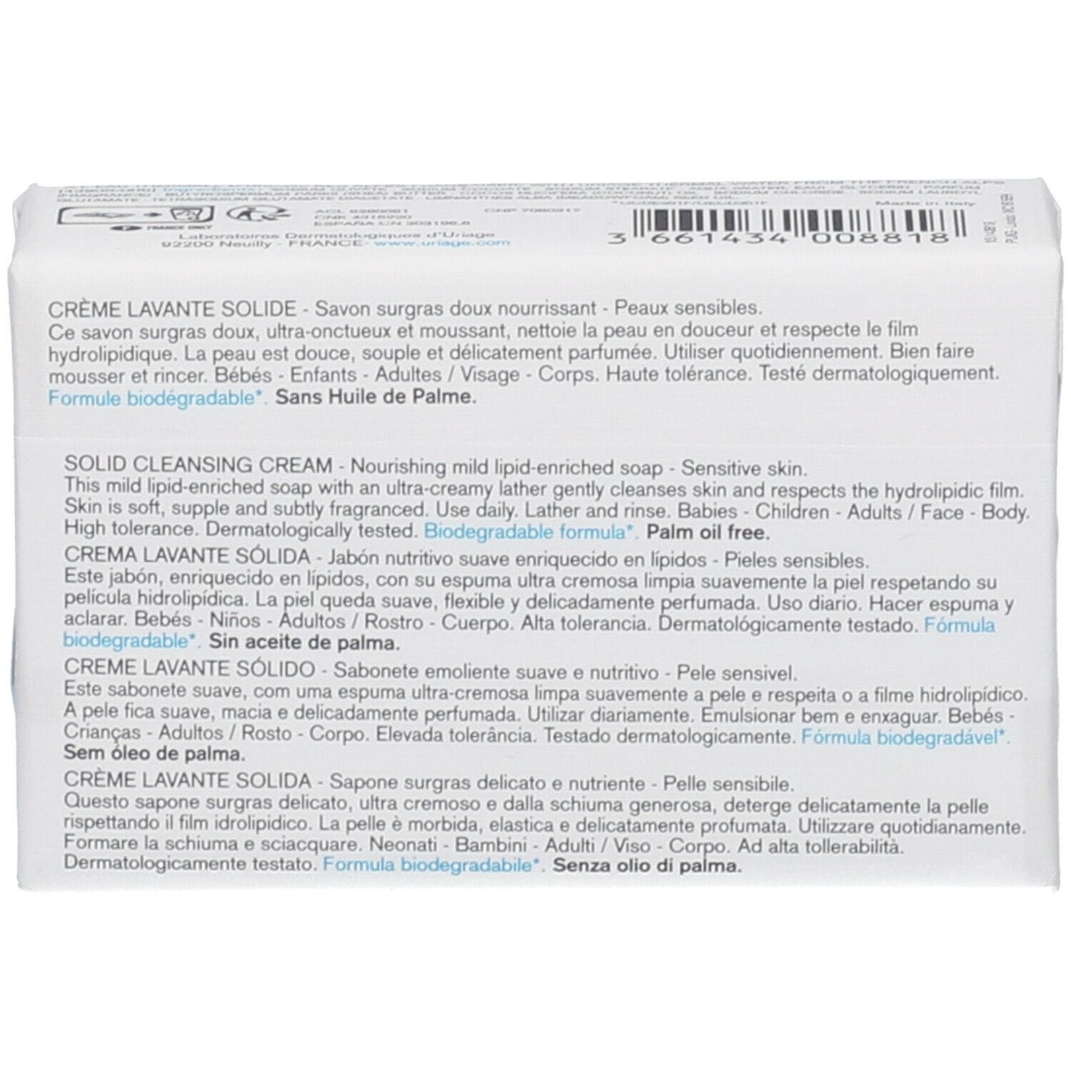 URIAGE CREME LAVANTE SOLIDE DERMATOLOGIQUE 125 G CREMA LAVANTE SOLIDA DERMATOLOGICA