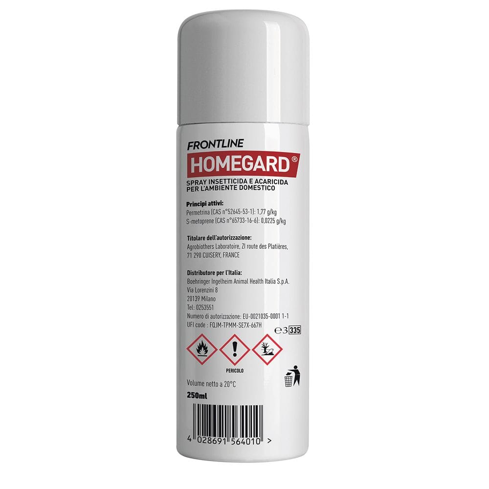 Frontline Homegard 250 ml, Spray Insetticida, Antipulci E Acaricida Per La Casa. Elimina Pulci, Zecche, Uova e Larve fino a 6 mesi su Mobili e Tessuti