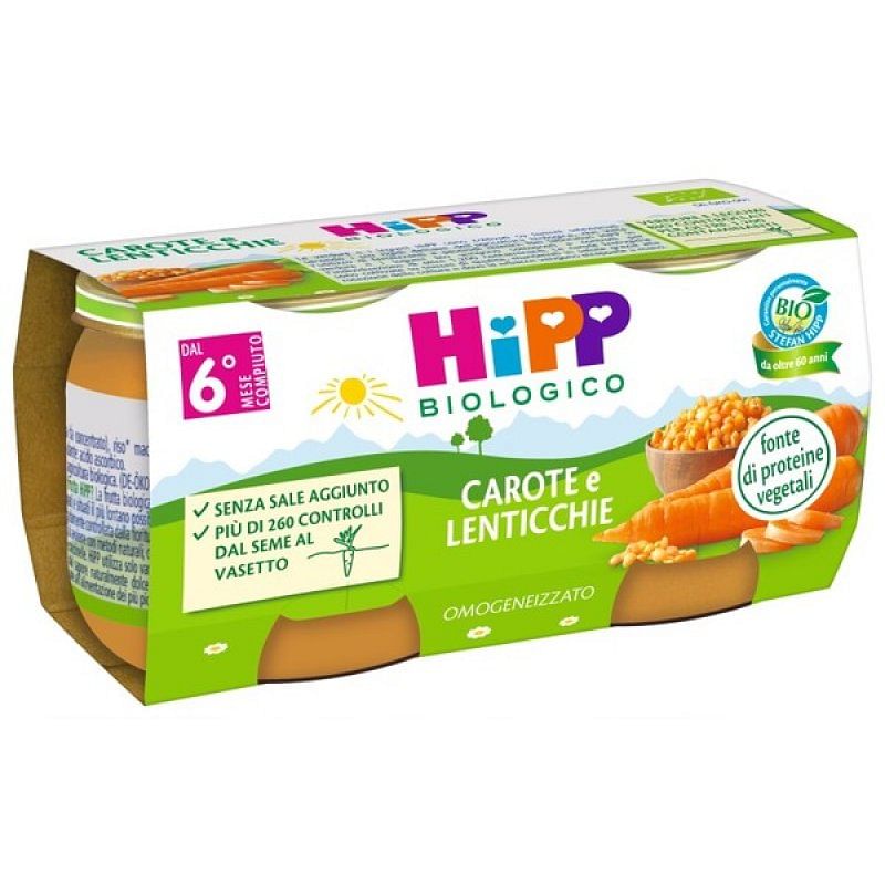 Hipp Bio Omogeneizzato Carote/Lenticchie 2 X80 G