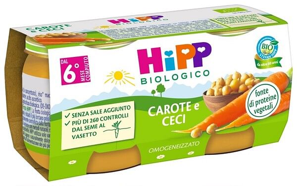 Hipp Bio Omogeneizzato Carote/Ceci 2 X80 G