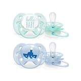 AVENT ULTRA SOFT SUCCHIETTO HELLO/BOAT MASCHIO 0-6 MESI OLD SCF222/20 2 PEZZI