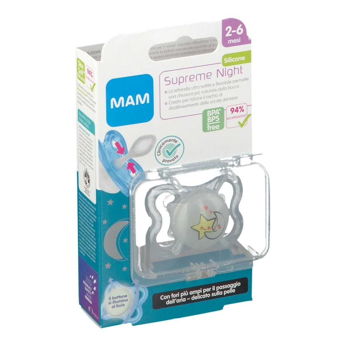 Mam Succhietto Supreme Night 2 6 Silicone Single Box Neutro