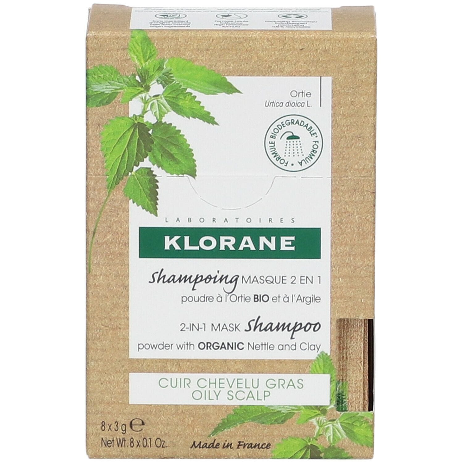 KLORANE SHAMPOO MASCHERA LAVANTE POLVERE ORTICA 8 BUSTINE 3 G