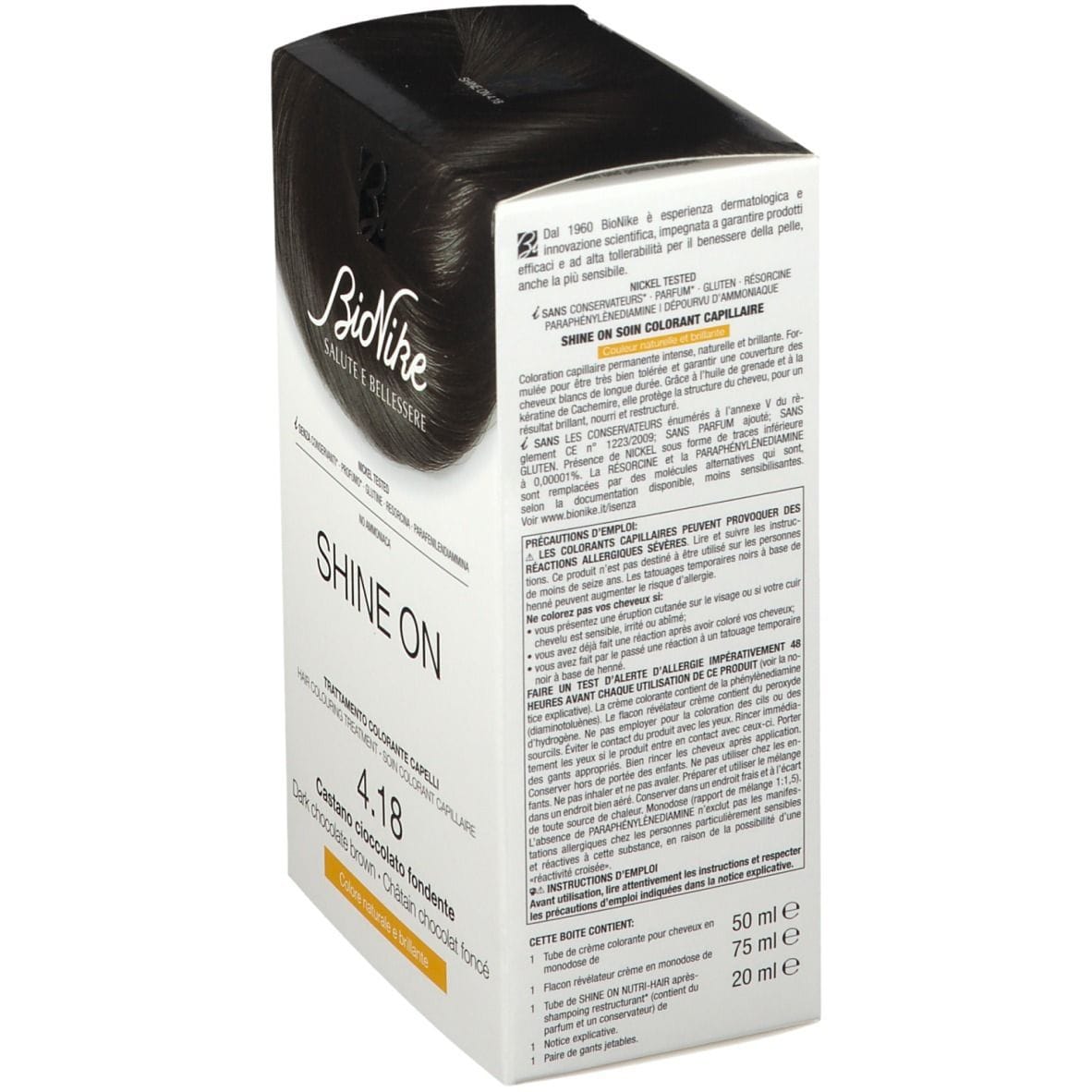 SHINE ON CASTANO CIOCCOLATO FONDENTE 4,18 FLACONE 75 ML + TUBO 50 ML