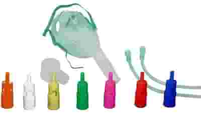 MASCHERA MORBIDA A CONCENTRAZIONE VARIABILE CON SISTEMA VENTURI COMPLETA DI KIT CON 7 RACCORDI COLORATI E TUBO DI COLLEGAMENTO ANTISCHIACCIAMENTO ADULTI 1 PEZZO