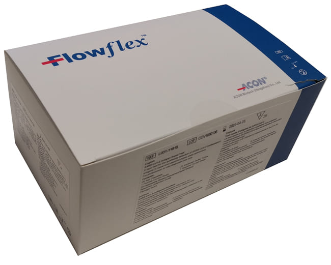 TEST ANTIGENICO RAPIDO COVID-19 FLOWFLEX DETERMINAZIONE QUALITATIVA ANTIGENI SARS-COV-2 IN TAMPONI NASOFARINGEI MEDIANTE IMMUNOCROMATOGRAFIA 25 PEZZI USO PROFESSIONALE