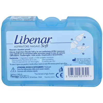 ASPIRATORE NASALE SOFT LIBENAR + 5 FILTRI CON BECCUCCIO ULTRA FLESSIBILE ASPIRATORE NASALE SOFT LIBENAR + 5 FILTRI CON BECCUCCIO ULTRA FLESSIBILE