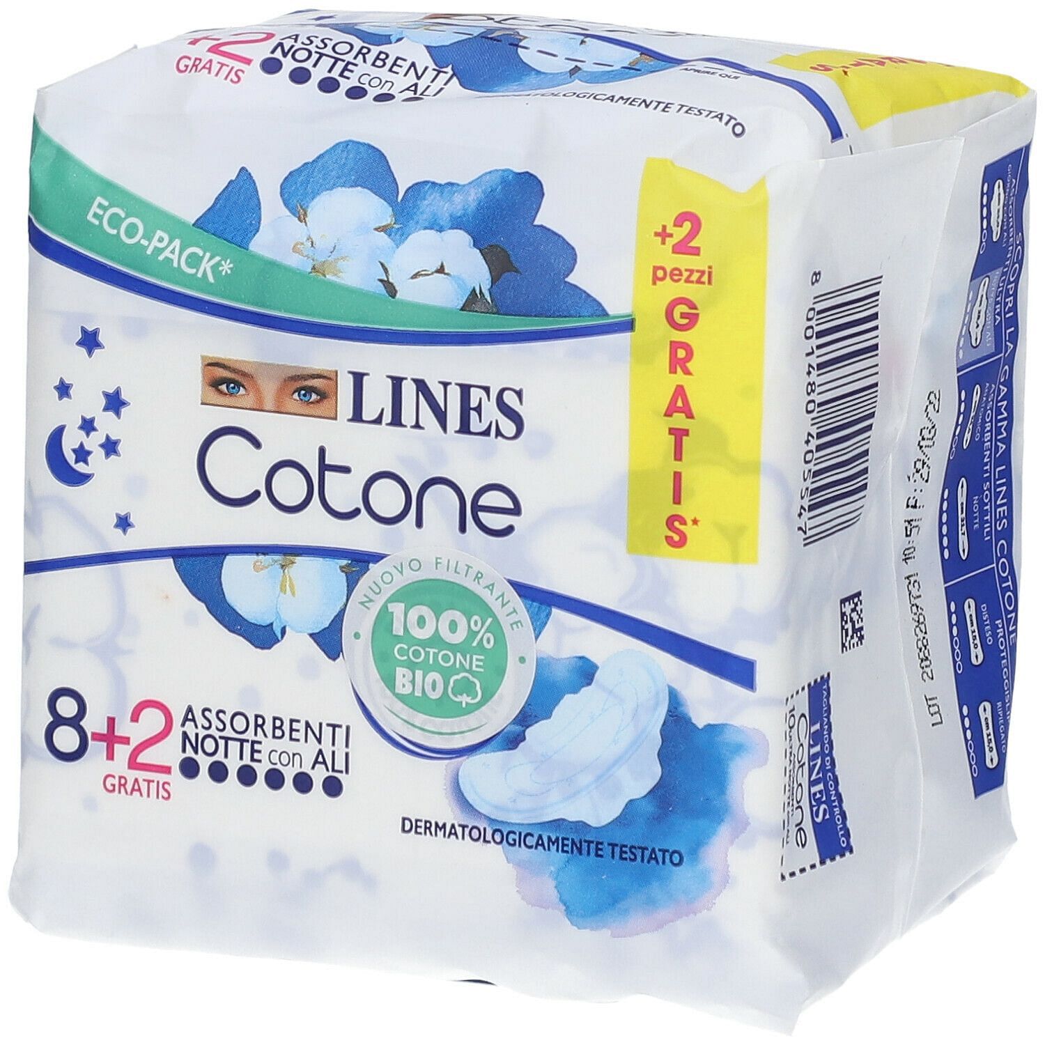 Lines Cotone Bio Ultra Notte 10 Pezzi