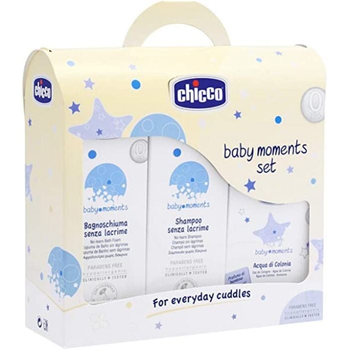 CHICCO BABY MOMENTS SET BAGNOCHIUMA PELLI DELICATE 200 ML + SHAMPOO PELLI DELICATE 200 ML + PASTA CAMBIO PELLI DELICATE 100 ML