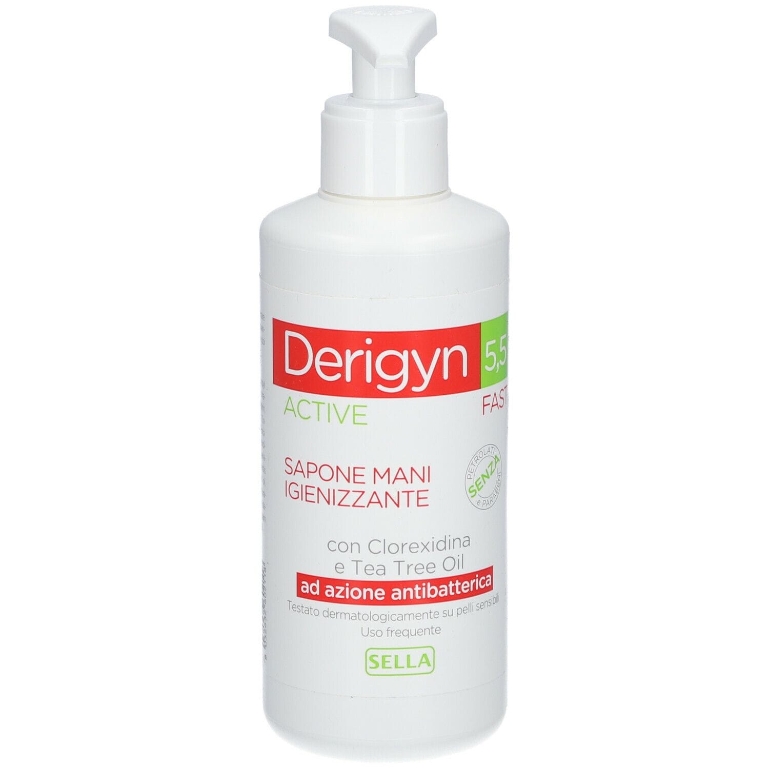 DERIGYN 5,5 ACTIVE FAST SAPONE MANI E CORPO IGIENIZZANTE CON CLOREXIDINA E TEA TREE OIL AD AZIONE ANTIBATTERICA 300 ML