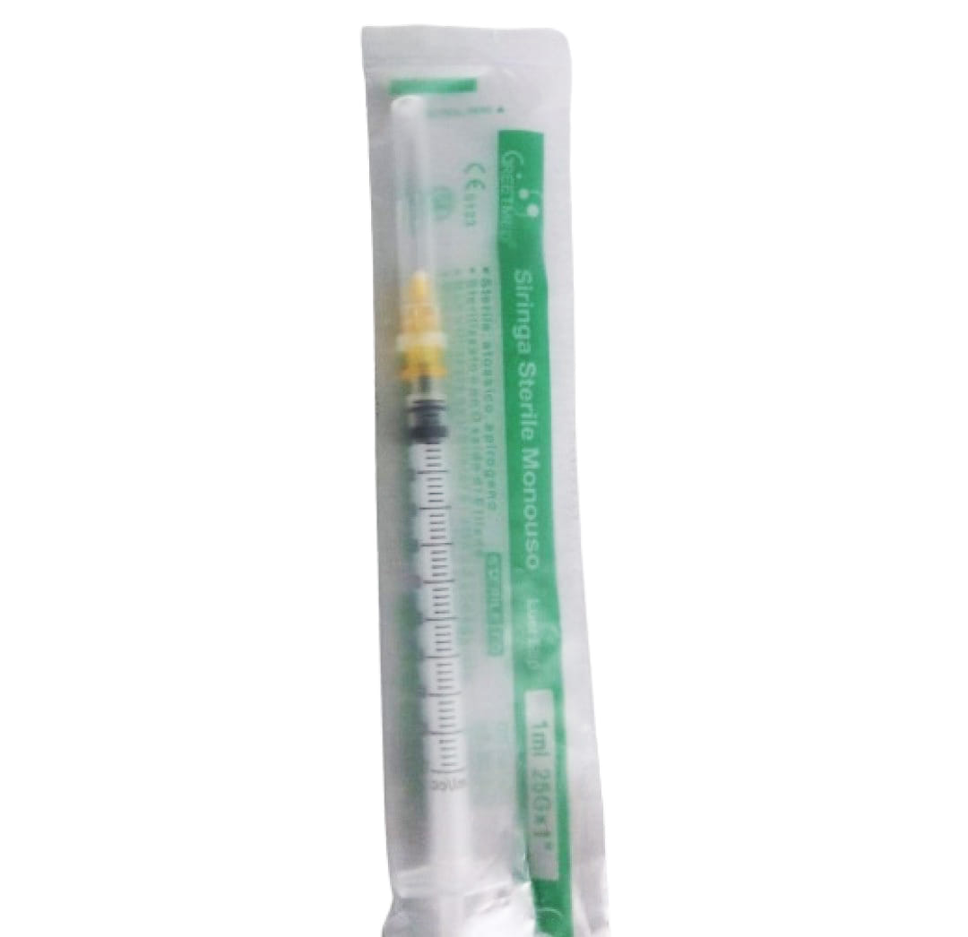 GREETMED SIRINGA MONOUSO STERILE CON CONO LUER IN 3 PARTI CON AGO 1 ML GAUGE 25 1 PEZZO