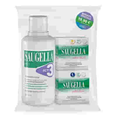 SAUGELLA ACTI3 DETERGENTE INTIMO + 2 SCATOLE ASSORBENTI GIORNO E NOTTE