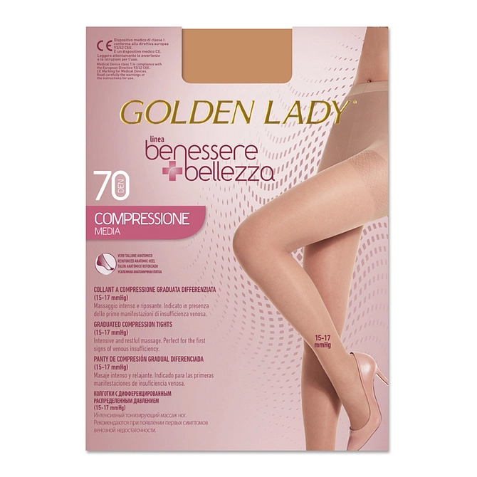 Collant Golden Lady Benessere+Bellezza 70 Denari Compressione Media 15 17 Mmhg Playa L
