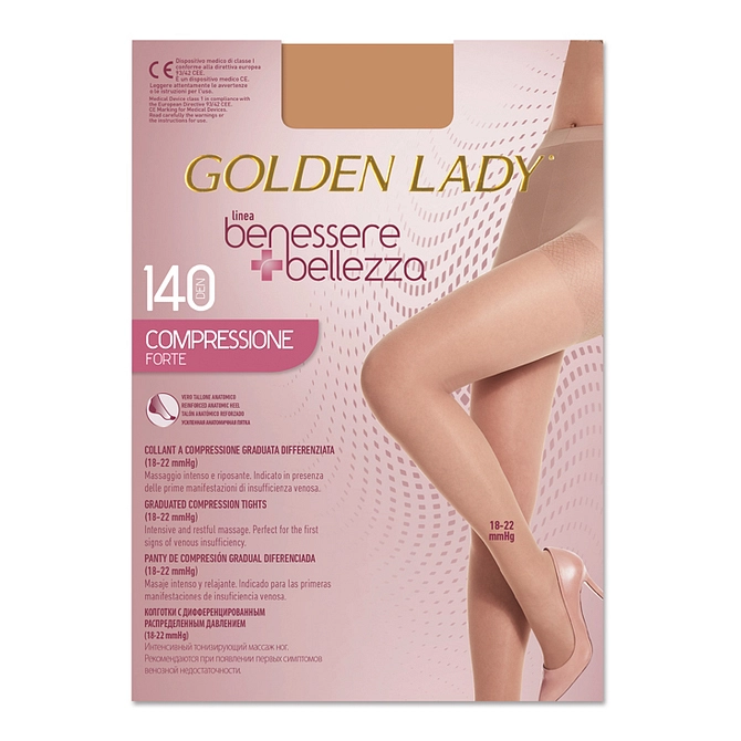 Collant Golden Lady Benessere + Bellezza 140 Denari Compressione Forte 18 22 Mmhg Playa S