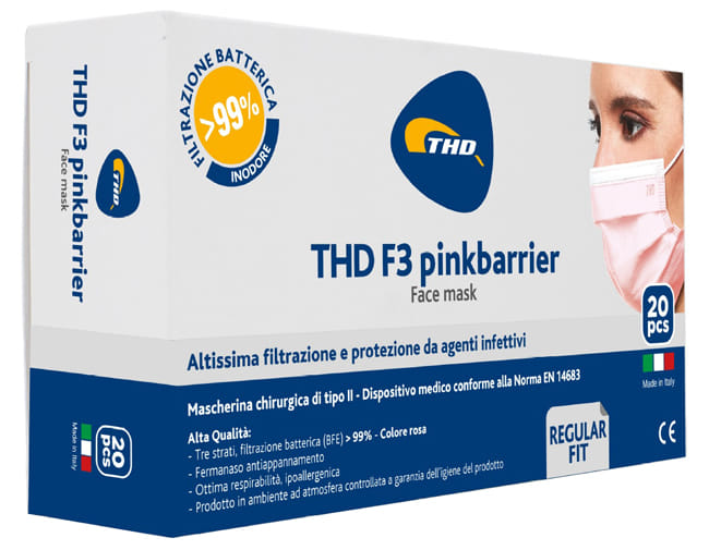 MASCHERINA CHIRURGICA THD MASK F3 PINKBARRIER TAGLIA REGULARE 20 PEZZI