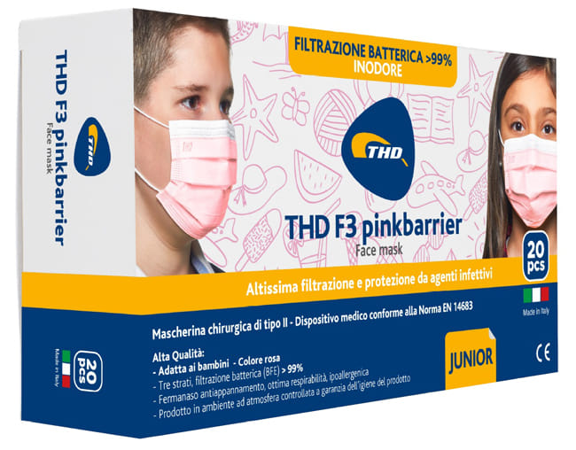MASCHERINA CHIRURGICA THD MASK F3 PINKBARRIER TAGLIA JUNIOR 20 PEZZI