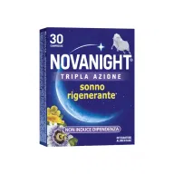 NOVANIGHT Tripla Azione con Melissa e Melatonina per Dormire, Senza Glutine, 30 Compresse