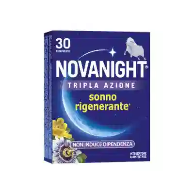 NOVANIGHT Tripla Azione con Melissa e Melatonina per Dormire, Senza Glutine, 30 Compresse