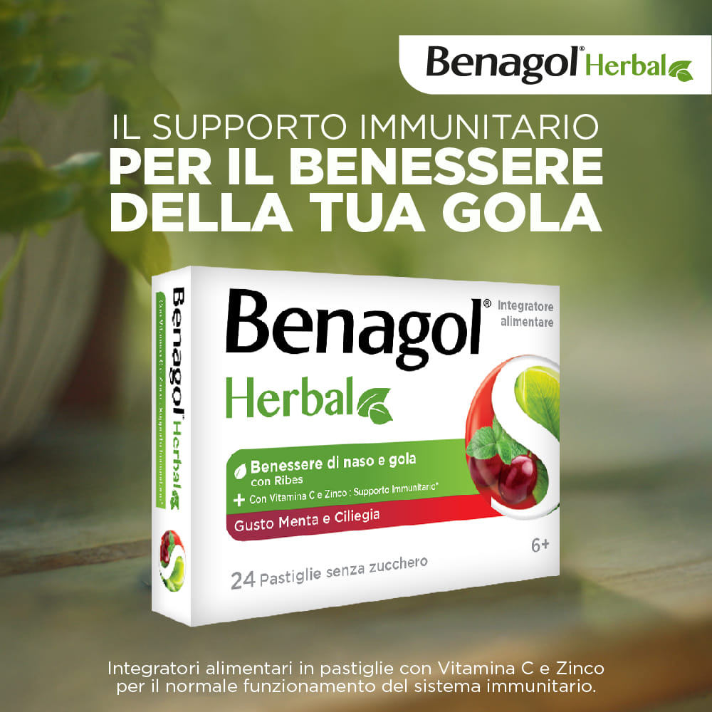 BENAGOL HERBAL MENTA E CILIEGIA 24 - NOVITA' pastiglie mal di gola