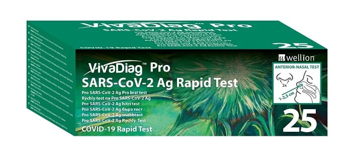 TEST ANTIGENICO RAPIDO COVID-19 VIVADIAG PRO DETERMINAZIONE QUALITATIVA ANTIGENI SARS-COV-2 IN TAMPONI NASALI/NASOFARINGEI/OROFARINGEI MEDIANTE IMMUNOCROMATOGRAFIA 25 PEZZI