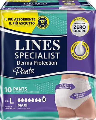 PANNOLONE PER INCONTINENZA LINES SPECIALIST DERMA PANTS MAXI L 10 PEZZI PANNOLONE PER INCONTINENZA LINES SPECIALIST DERMA PANTS MAXI L 10 PEZZI