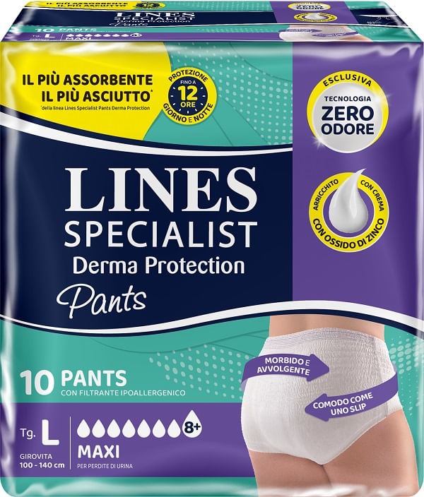 PANNOLONE PER INCONTINENZA LINES SPECIALIST DERMA PANTS MAXI L 10 PEZZI