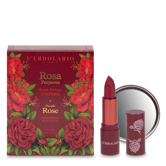 Rosa Purpurea Beauty Pochette Vanitosa Rossetto Effetto Seta 3,5 Ml + Specchietto Edizione Limitata