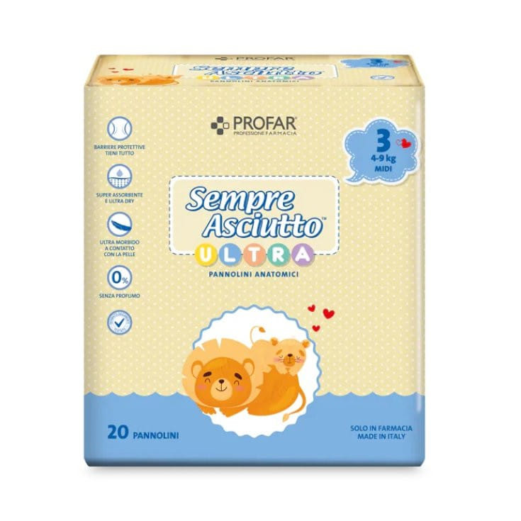PANNOLINI PROFAR SEMPRE ASCIUTTO ULTRA MIDI 4/9 KG 20 PEZZI
