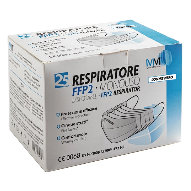 Munus Medical Respiratore Ffp2 Nr Classe Iii Nero 25 Pezzi