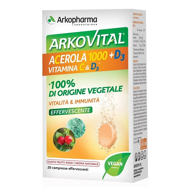 Arkovital Acerola 1000+D3 Vitamina C&D3 20 Compresse Effervescenti