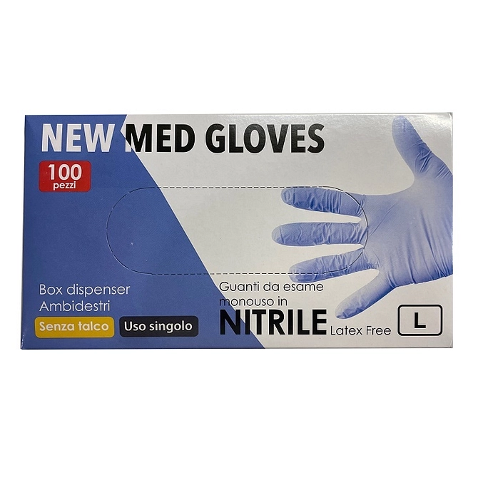 Guanto Per Esaminazione Monouso Non Sterile In Nitrile Misura Large New Med Glove Con Manichetta Senza Polvere Colore Blu 100 Pezzi