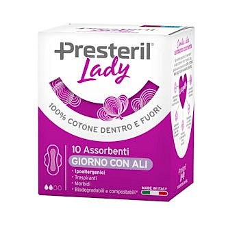LADY PRESTERIL ASSORBENTI GIORNO CON ALI RIPIEGATI BIODEGRADABILI 10 PEZZI