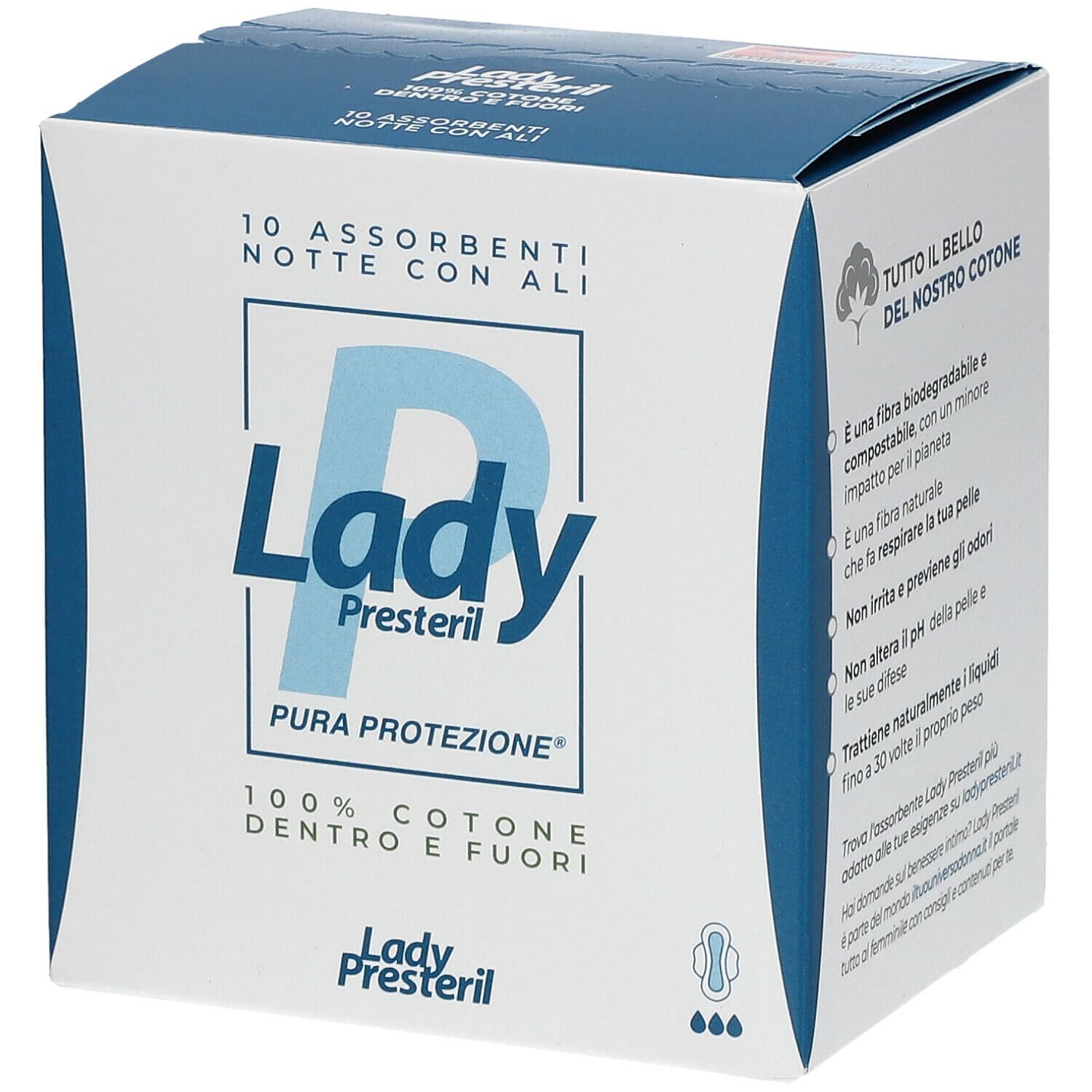 Lady Presteril Assorbenti Notte Con Ali Ripiegati Biodegradabili 10 Pezzi