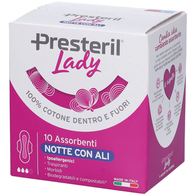 LADY PRESTERIL ASSORBENTI NOTTE CON ALI RIPIEGATI BIODEGRADABILI 10 PEZZI